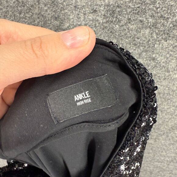 New Express Pants Women M Medium Black Sequin High Rise Ankle Flat Front Casual - Picture 10 of 11